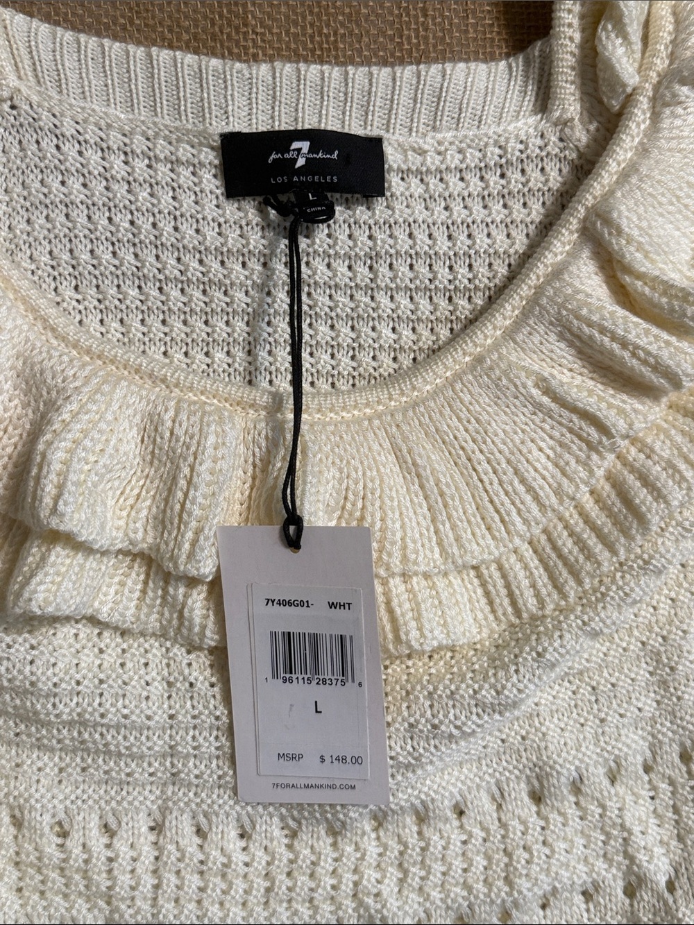 7 For All Mankind Cream Ruffle-Trim Knit Tank - Picture 2 of 3